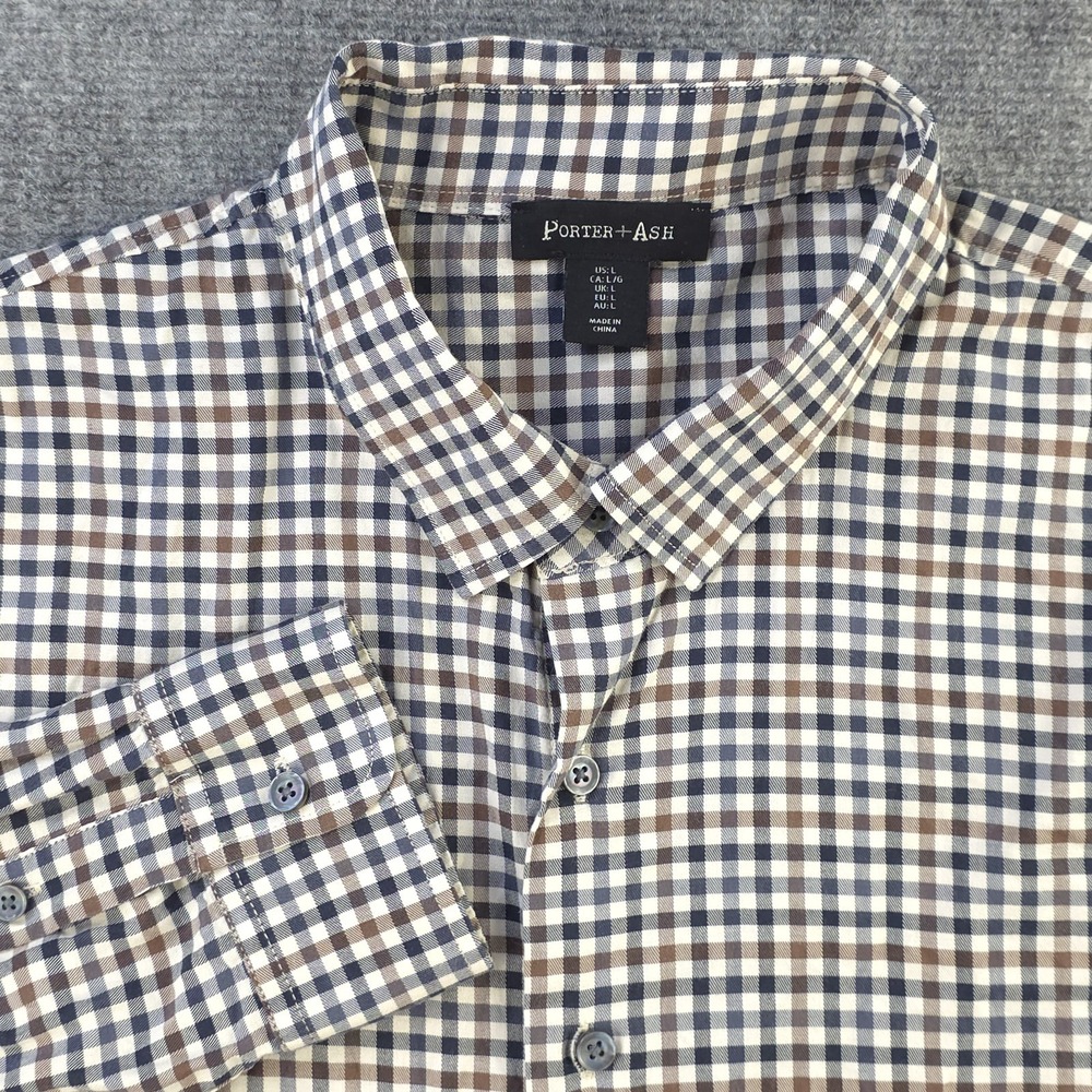 Porter And Ash Shirt‎ Large Long Sleeve Button Up Multicolor Check Cotton Blend